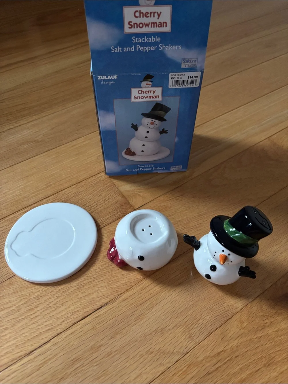 Ceramic Snowman Figurine with Black Top Hat and Green Band